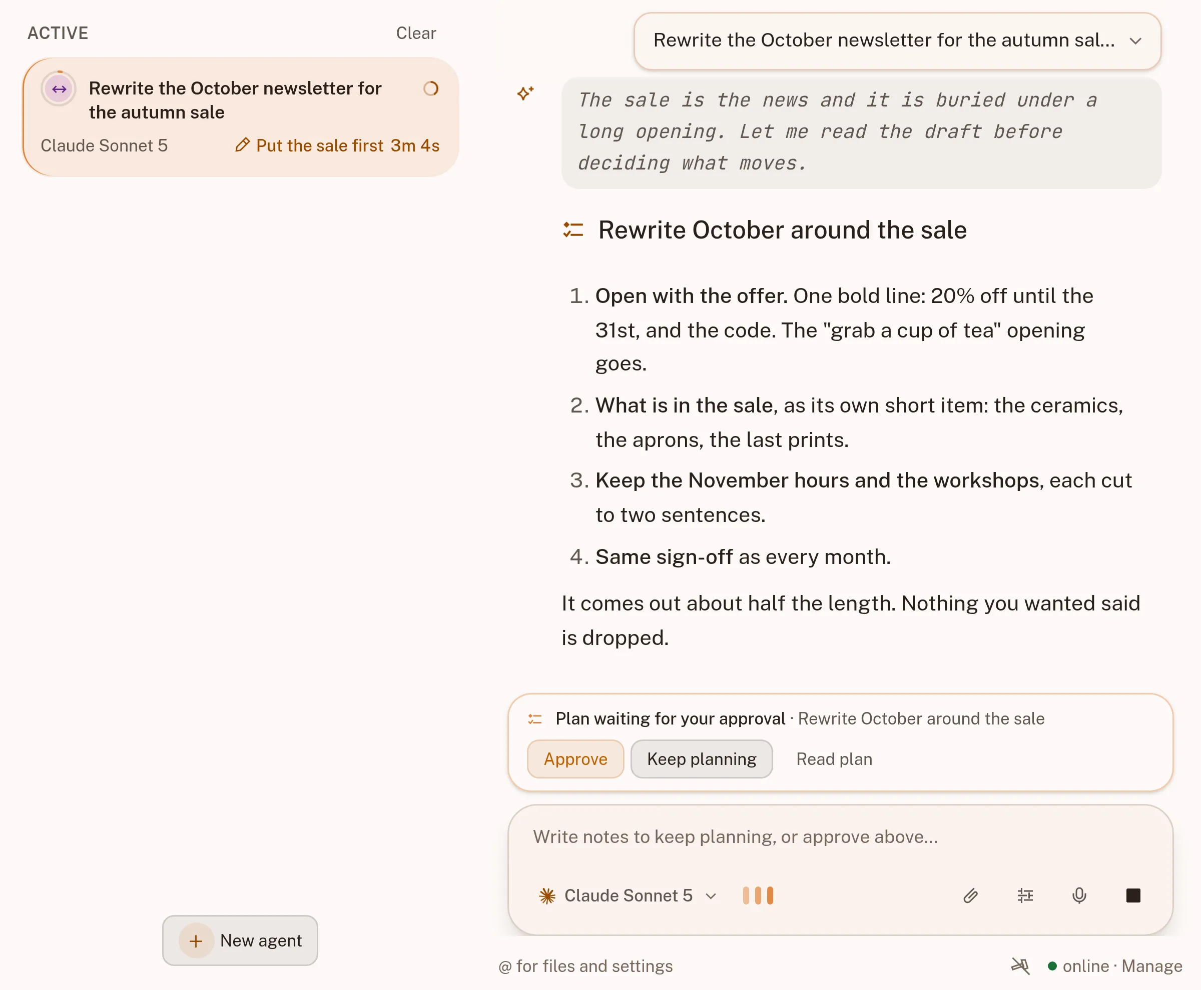 A conversation with the assistant about a document task